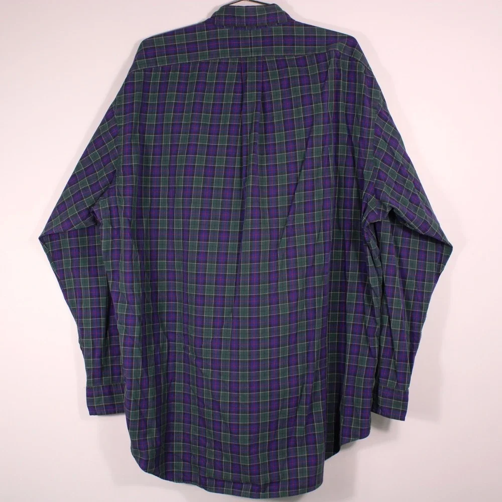 Vintage 90s Ralph Lauren Blake Shirts Mens L Green Purple Checker 2 Ply Red Logo
